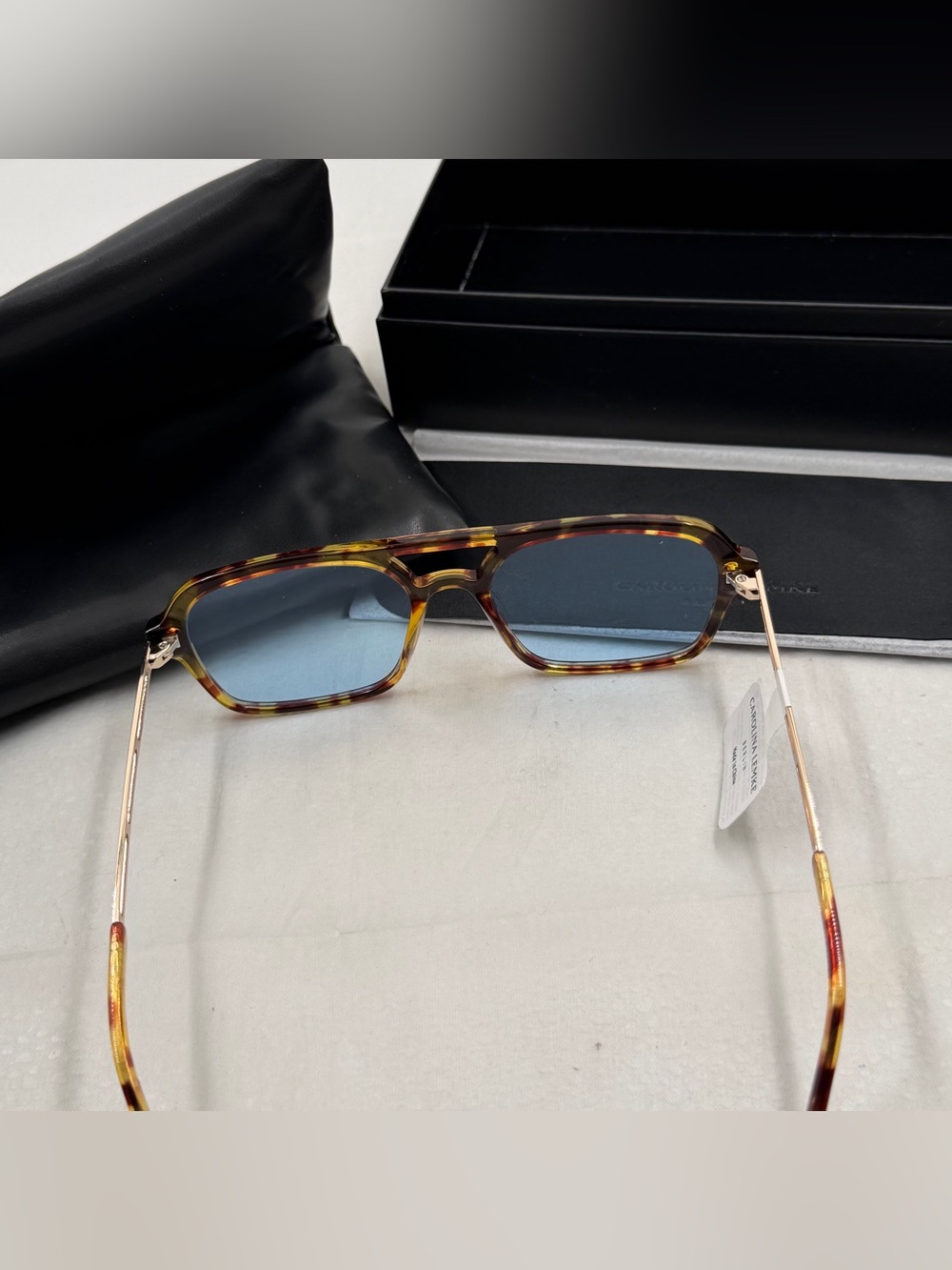 Carolina Lemke Tortoiseshell Square Sunglasses with Blue Lenses - Picture 5 of 6